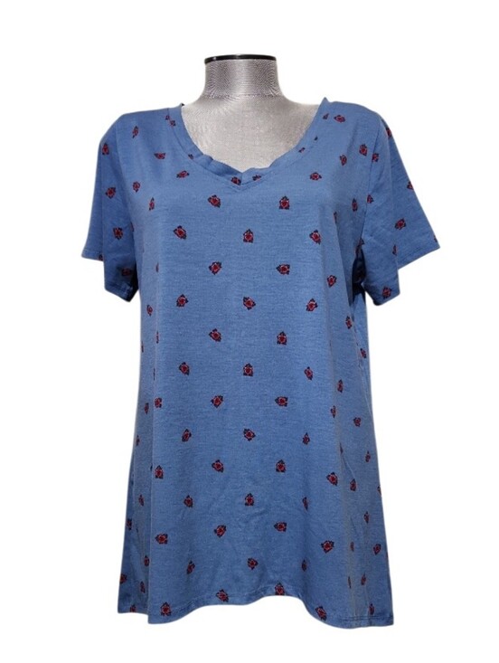 LuLaRoe Tops - LuLaRoe Blue Tossed Tea Rose Floral Christy T (XL)